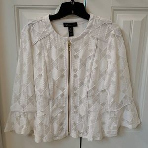 Zip up sheer cardigan with faux leather trim